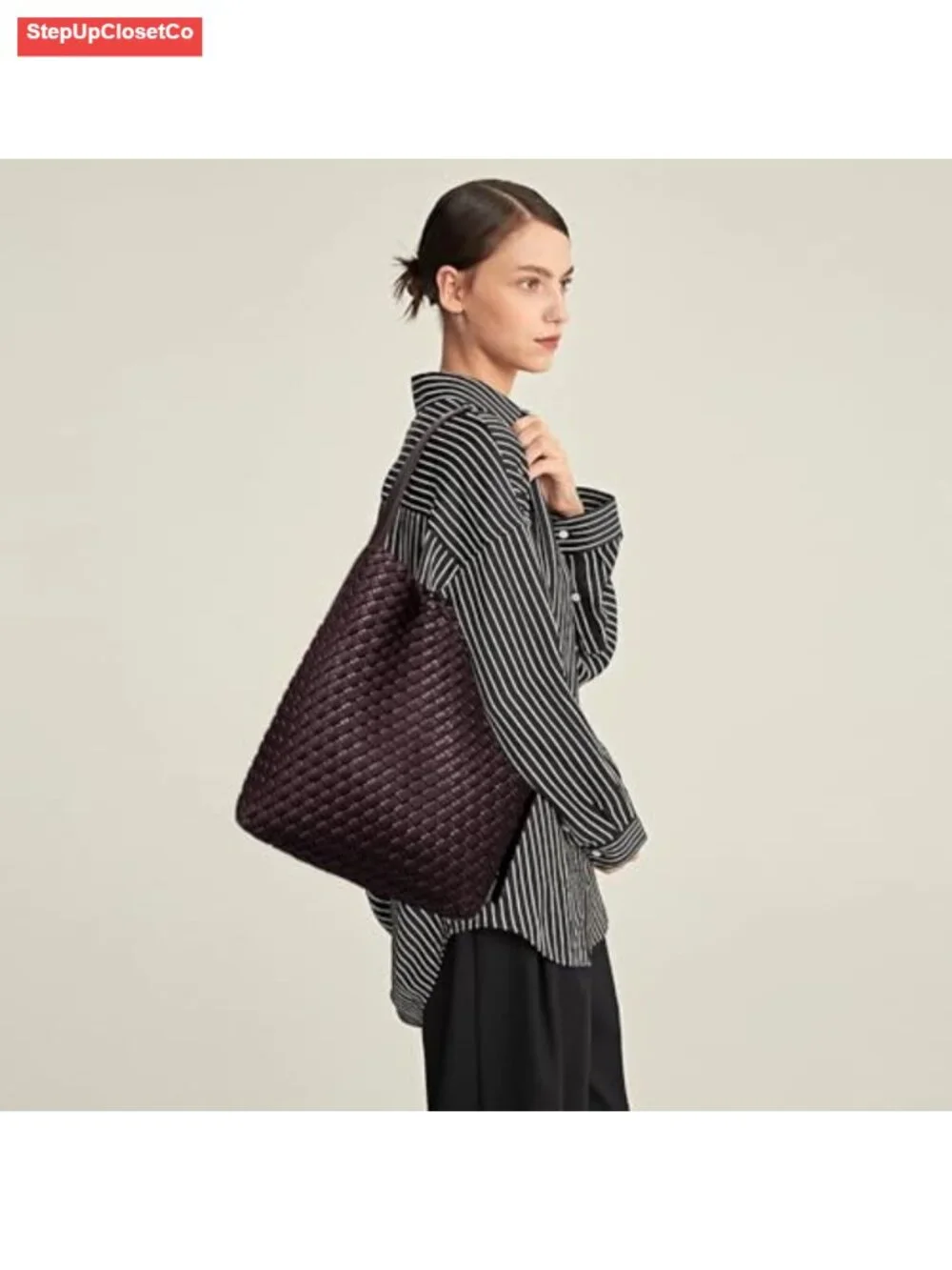 Woven Vegan Leather Tote Bag for Women, Hobo Style, Adjustable Shoulder Strap,